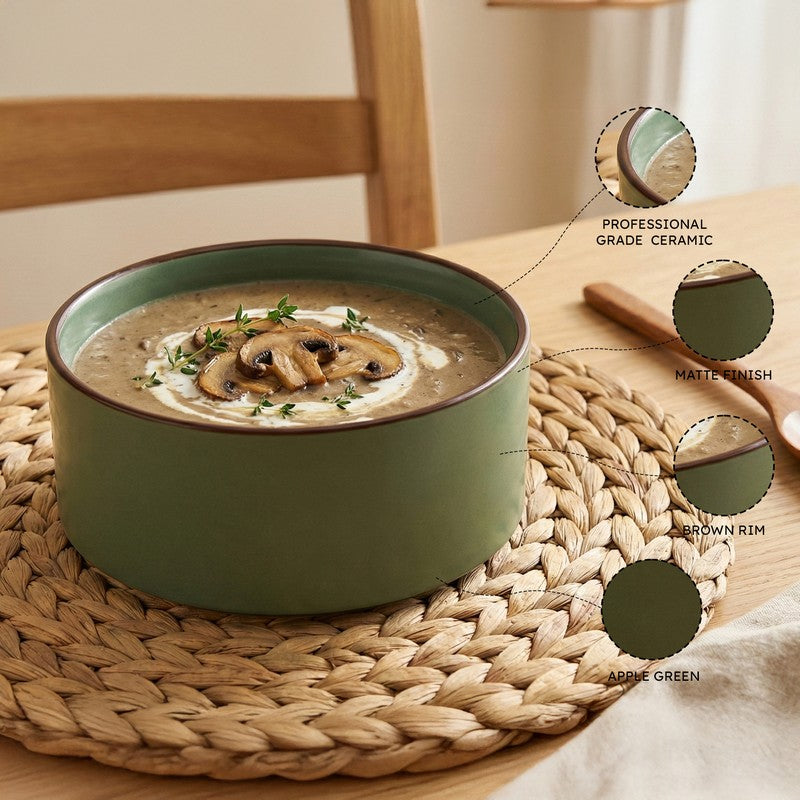 Whimsi Ceramic Soup Bowls (280 mL,Green) - Set Of Two media 4