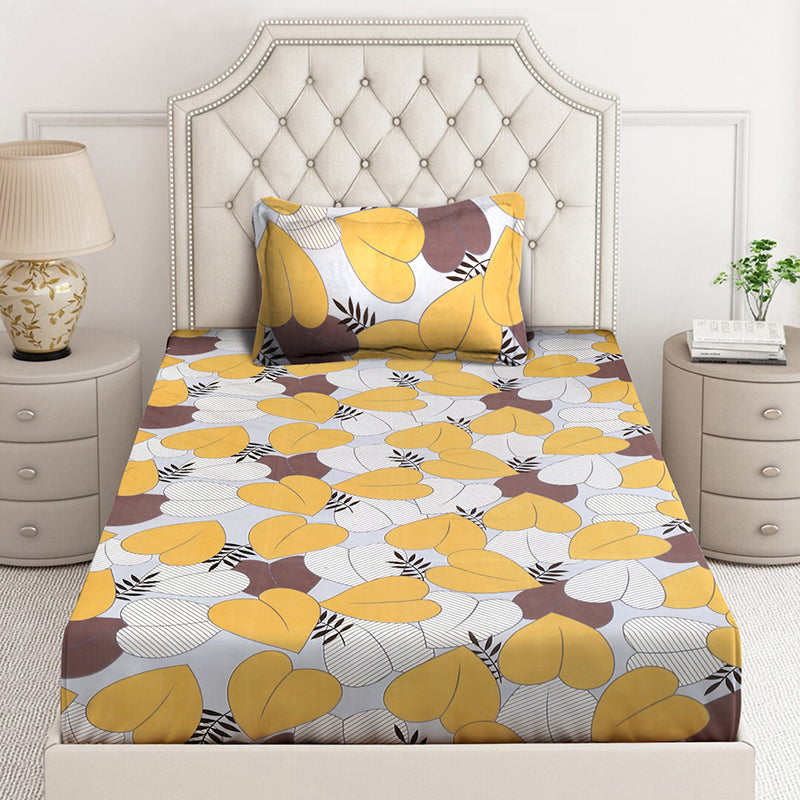 Blooming Hearts Floral Bedsheet (Yellow) - 130 GSM media 3