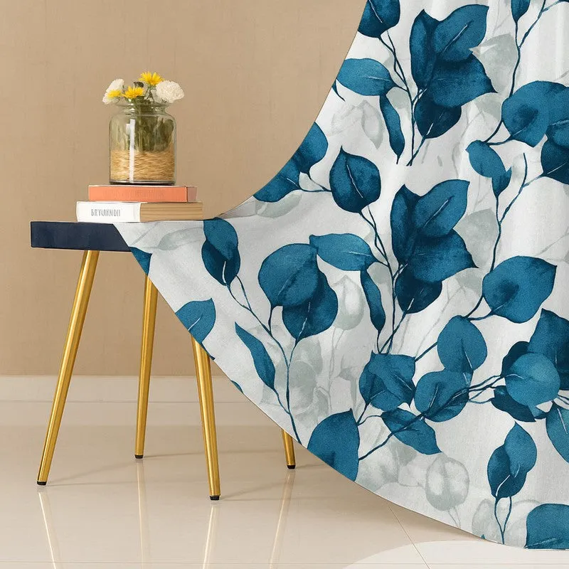 Garden Glow Cotton Curtain - Blue,White media 5