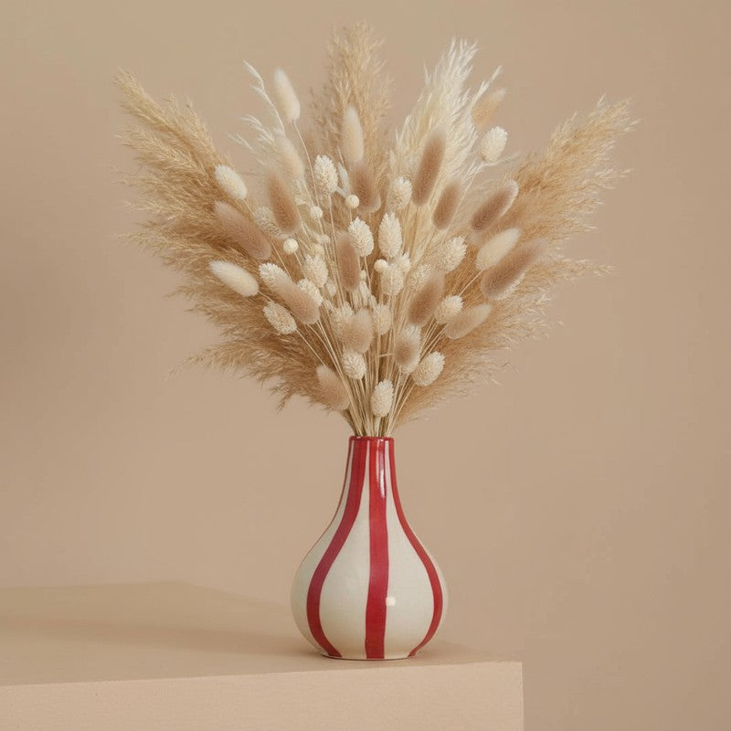 Waveon Ceramic Flower Vase - White,Red media 9