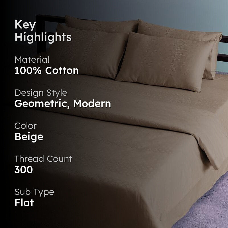Meander Geometric Cotton Bedsheet (Beige) - 300 TC media 2