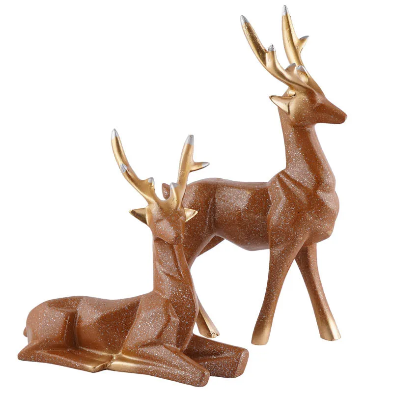 Opulent Stag Painted Polyresin Show Piece (Brown) - Set Of Two media 3