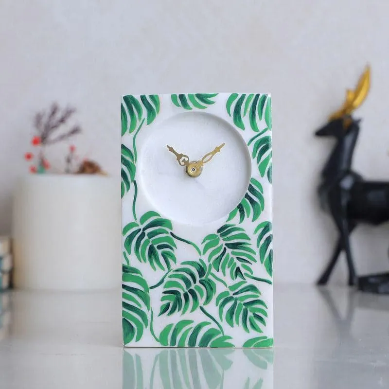 Monstera Spread Hand Crafted Marble Table Clock media 1