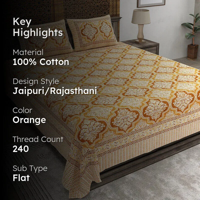 Craftva Cotton Bedsheet (Orange) - 240 TC media 2