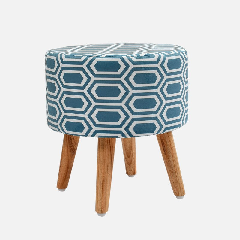 Hexora Geometric Velvet Ottoman - Blue media 3