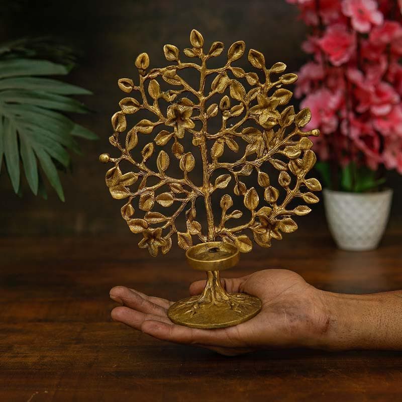 Brass Foliage Tea light Holder media 3