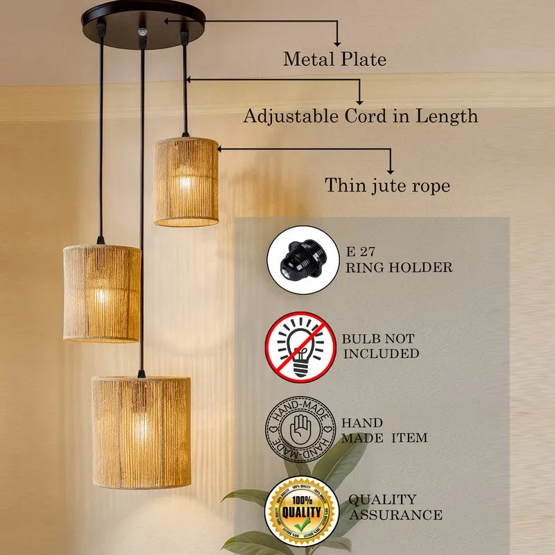 Product feature graphic showing the clustered raffia ceiling lamp