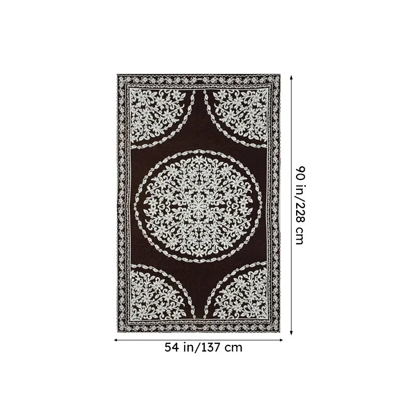 Petal Bliss Cotton Chenille Table Cover - Brown - 6