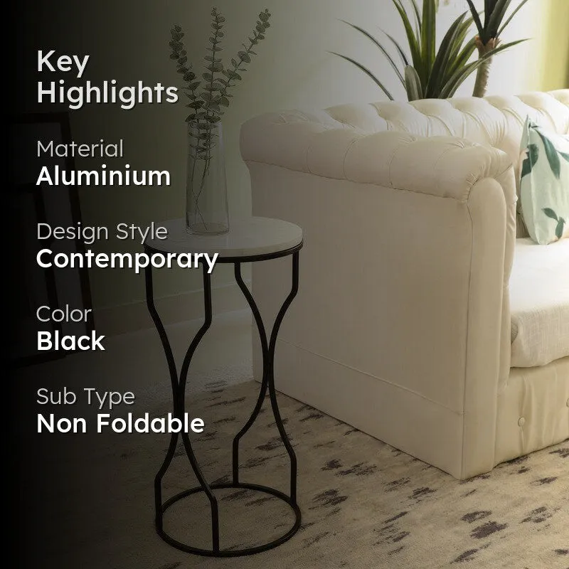 Marble Top Base Aluminum Side Table (Black) - Large media 2