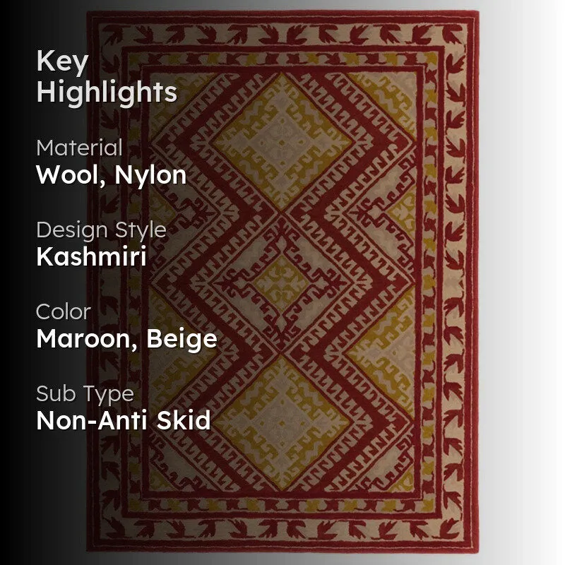 Loreth Hand Tufted Ethnic Wool & Nylon Carpet - Maroon media 2