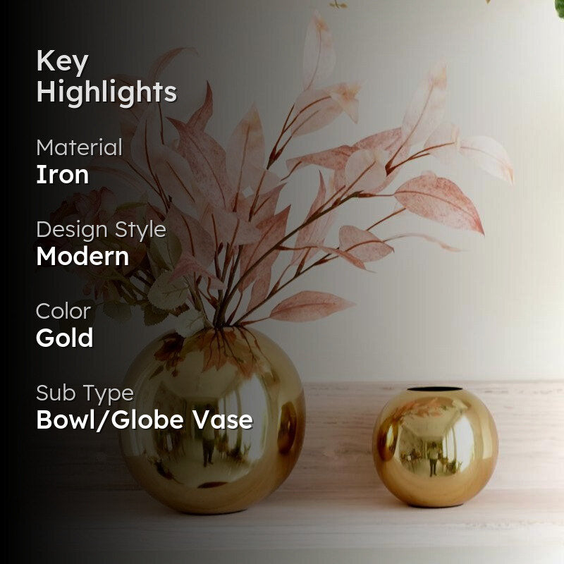 Zurmo Round Metal Vase (Gold) - Set Of Two media 2