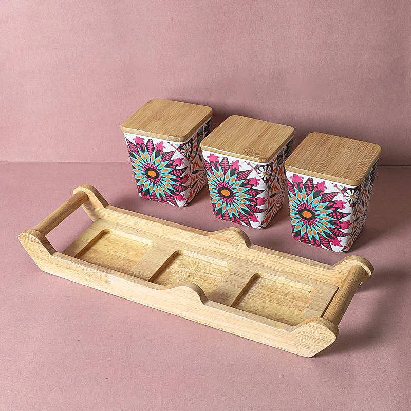 Juna Floral Condiment Container With Tray (750 mL Each) - Four Piece Set media 4