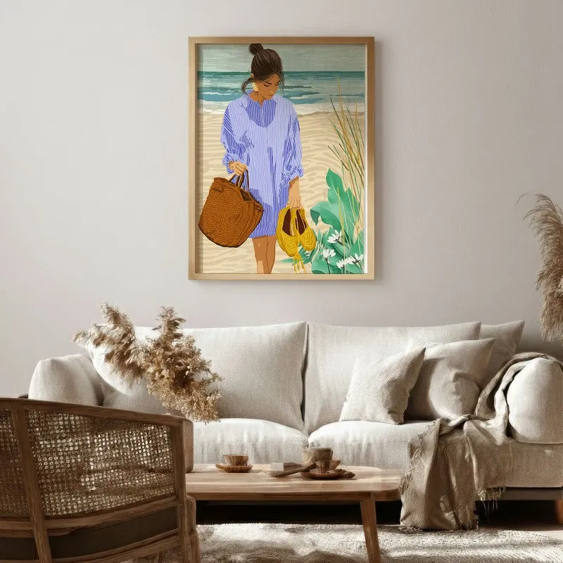 Sandy Shore Canvas Wall Painting - Brown Frame media 1