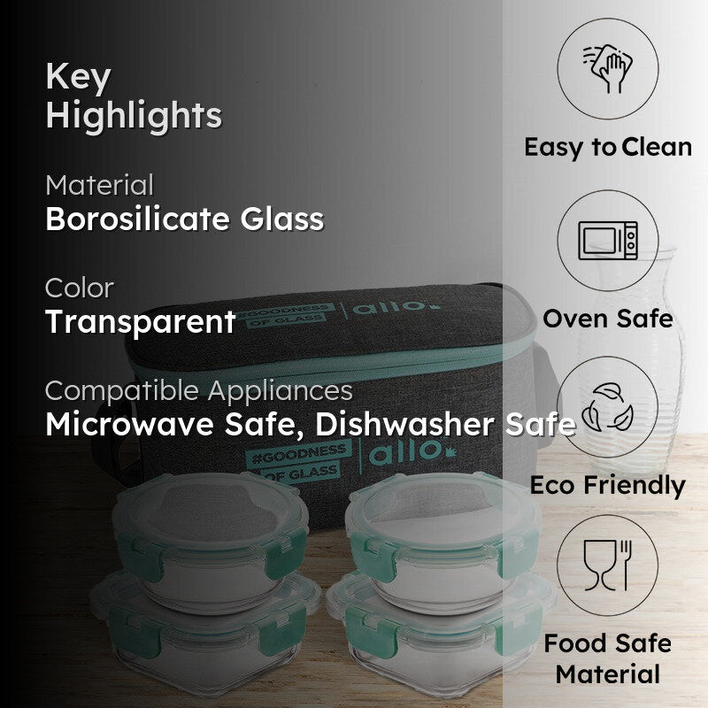 Sniblo Leak Proof Glass Lunch Box with Bag- Set of Four media 2