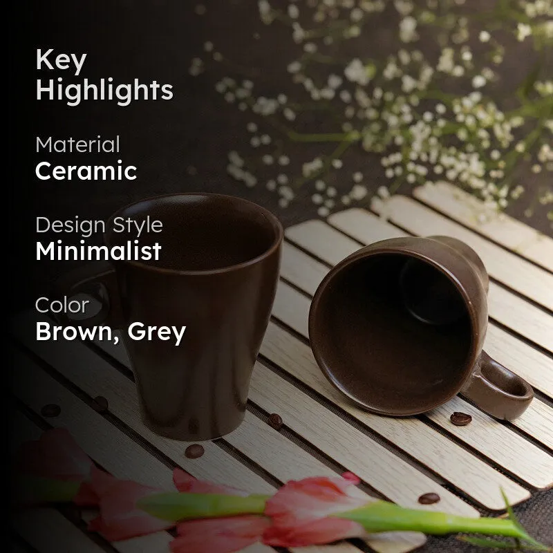 Ceramic Ceramic Coffee Mug (300 mL Each,Brown,Grey) - Set Of Two media 2