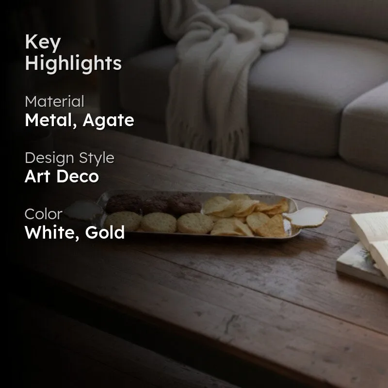 Aurora Edge Hammered (Metal,Agate) Rectangle Platter - Gold & White media 2