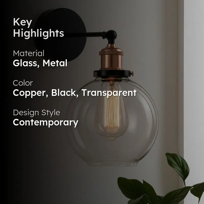 Globe Shine Glass & Metal Wall Lamp - Copper media 2
