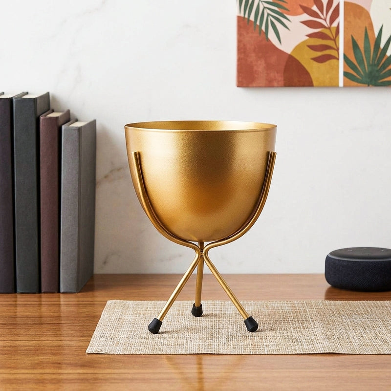 Verdant Haven Metal Planter with Stand - Gold