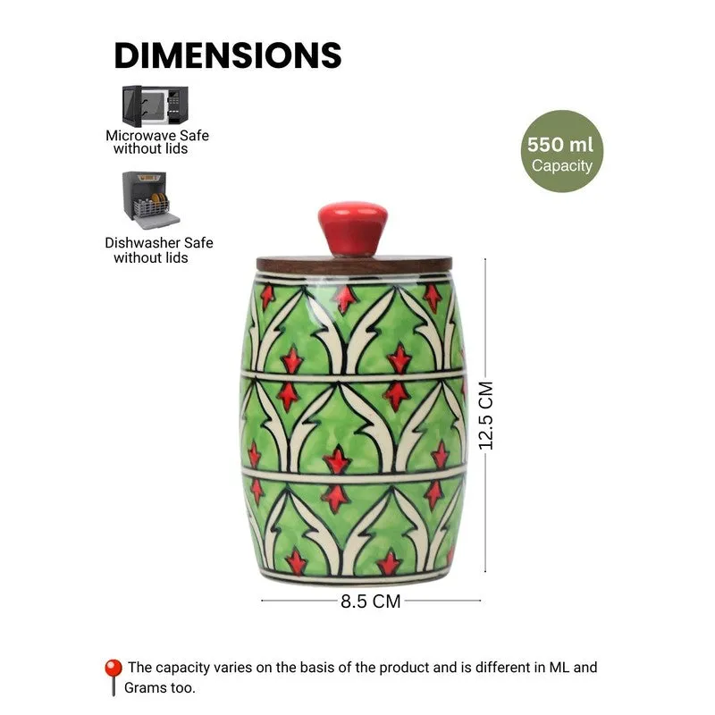 Handcrafted Ceramic Jar (Green, 550 mL Each) - Set Of Two media 9