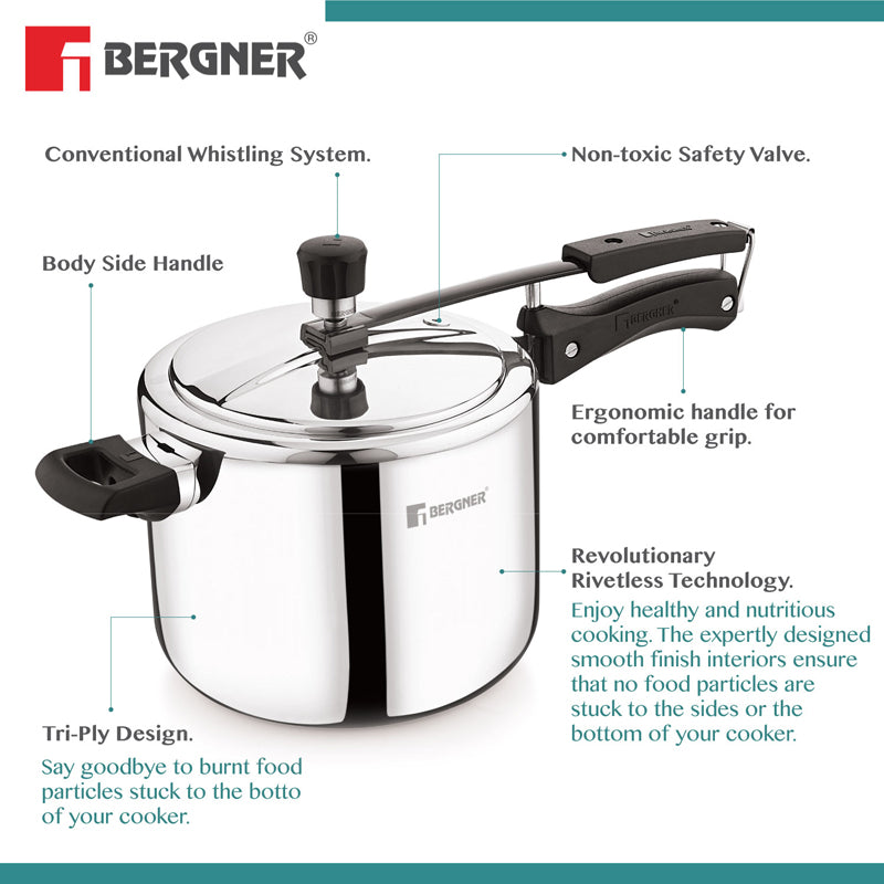 Bergner Stainless Steel Pressure Cooker With Inner Lid - 5000 mL media 6