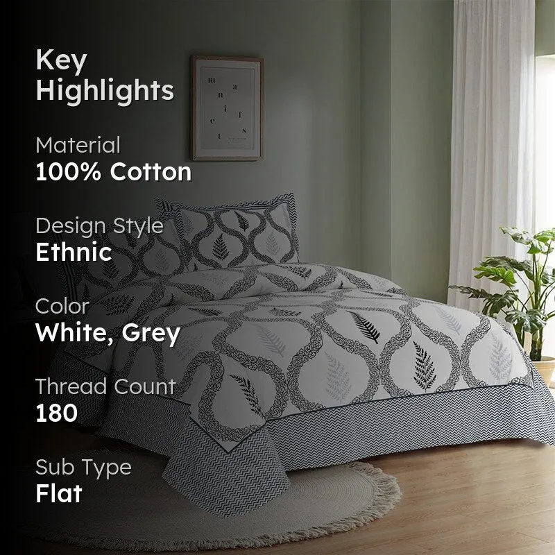 Moneem Printed Cotton Bedsheet (Grey) - 180 TC media 2