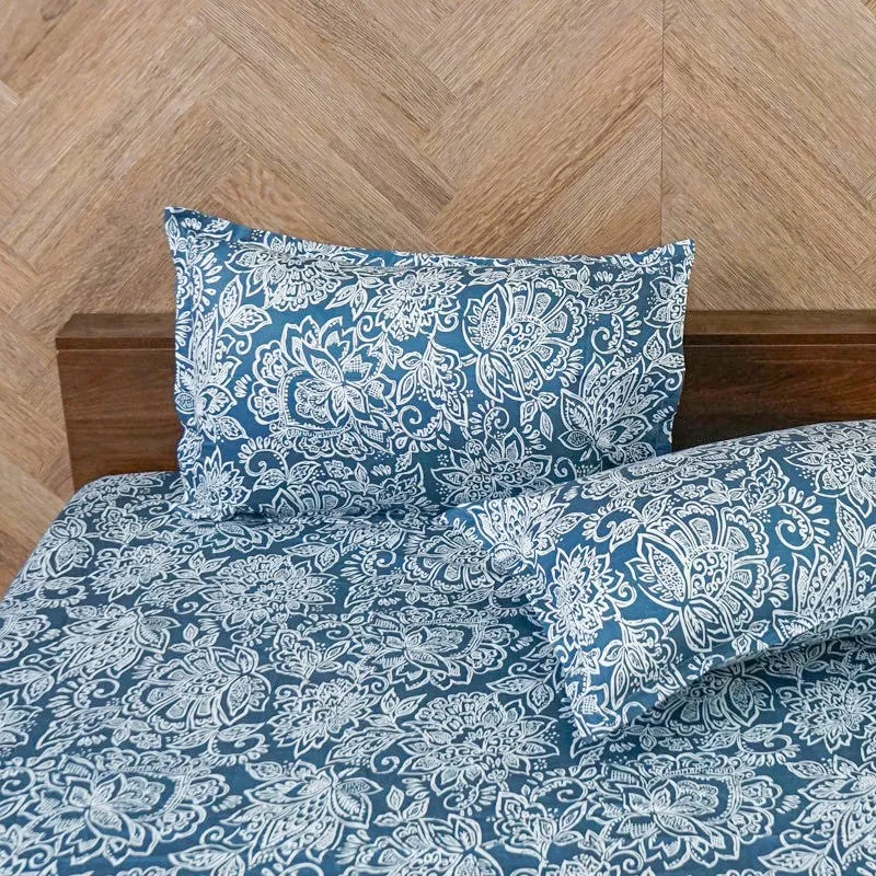 Champa Floral Cotton Bedsheet (Grey) - 200 TC media 4