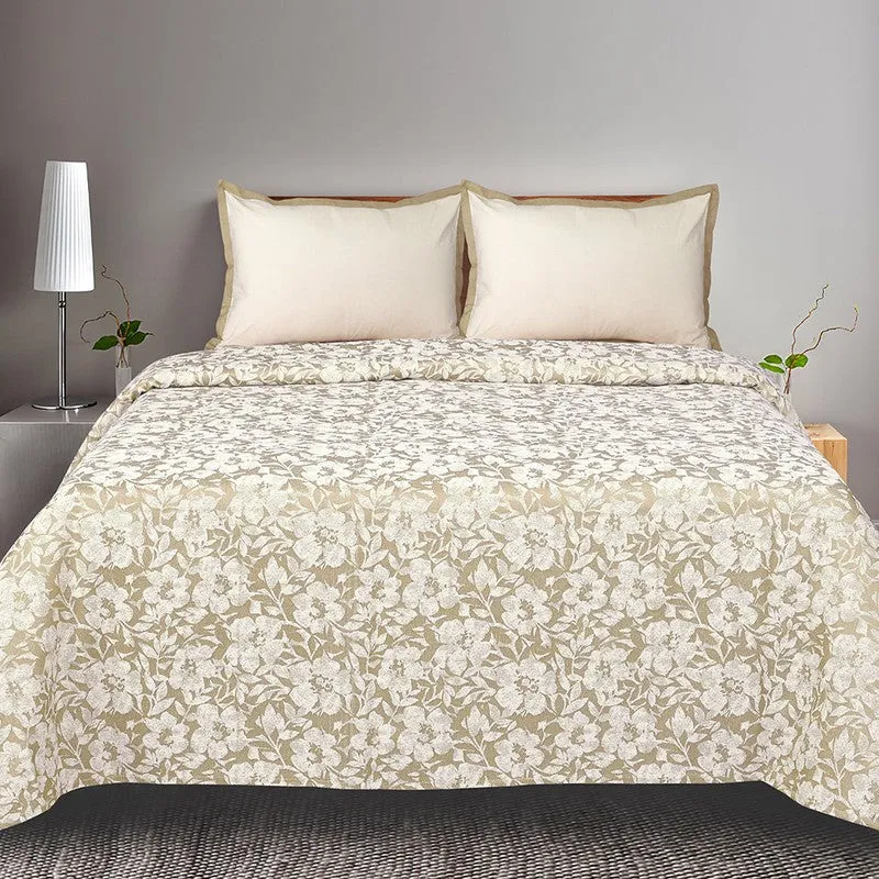 Blossom Breeze Cotton Bedsheet (Beige) - 224 TC media 3