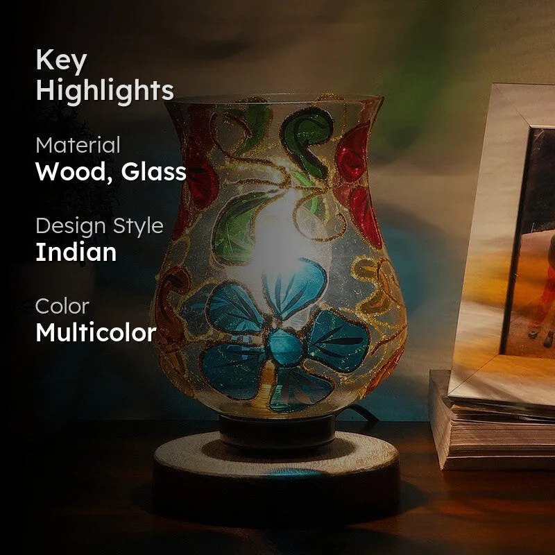 Twilight Mosaic Glass Table Lamp With Wooden Base - Multicolor media 2