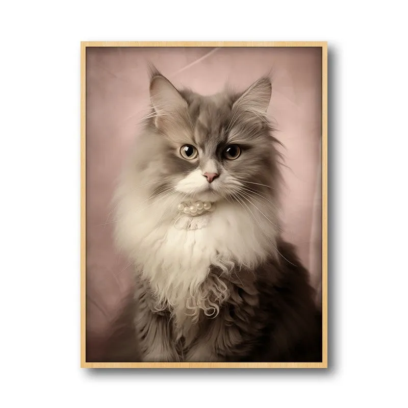 Cat Portrait Archival Canvas Wall Art - Natural Brown Frame media 5