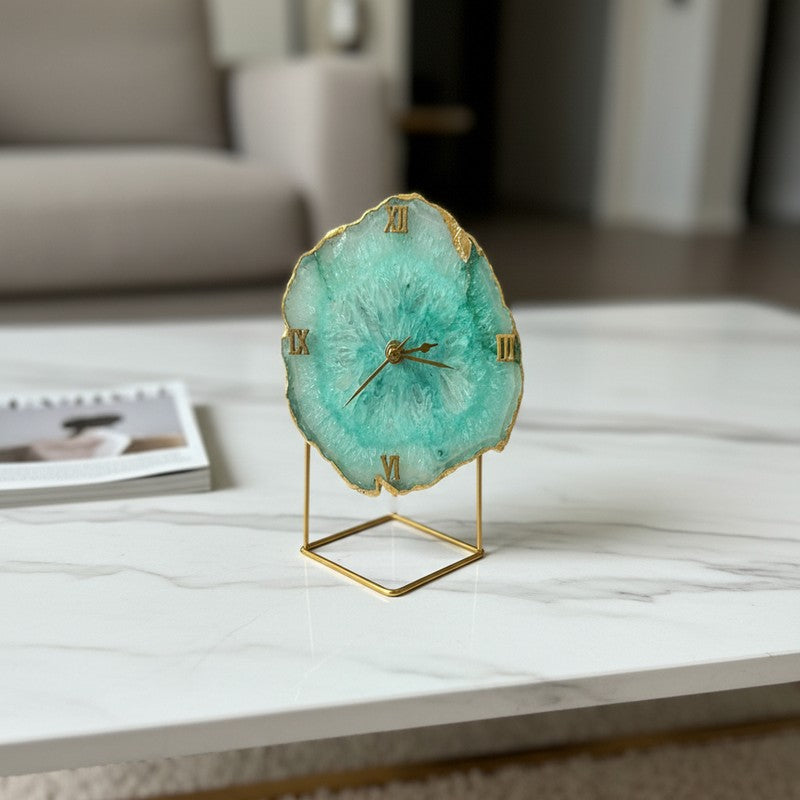 Silvi Handcrafted Agate Table Clock - Green media 4