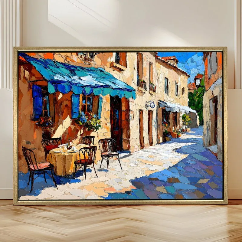 Sunlit Cafe Lane Canvas Wall Painting With Frame media 4