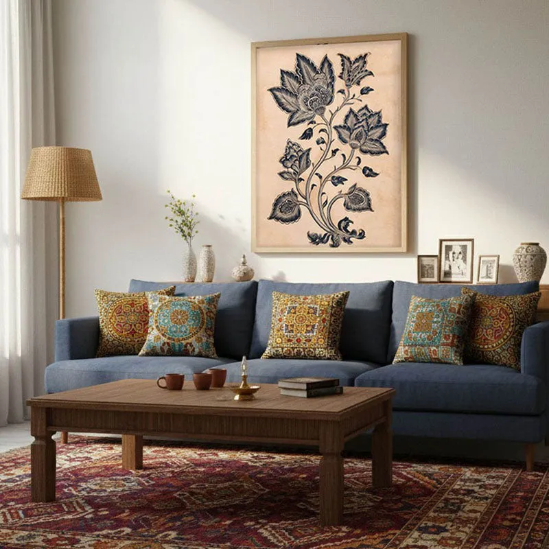 Pallavi Floral Line Art Canvas Wall Painting With Brown Frame media 5