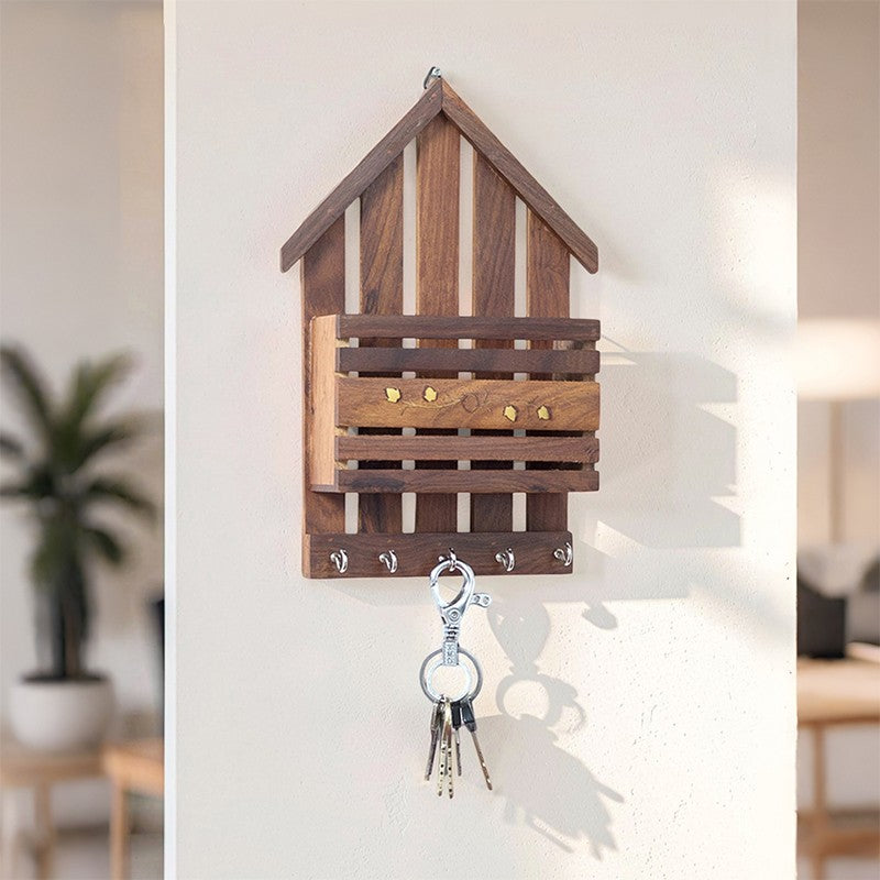 Hold & Hang Wood Magazine Holder With Key Hook
