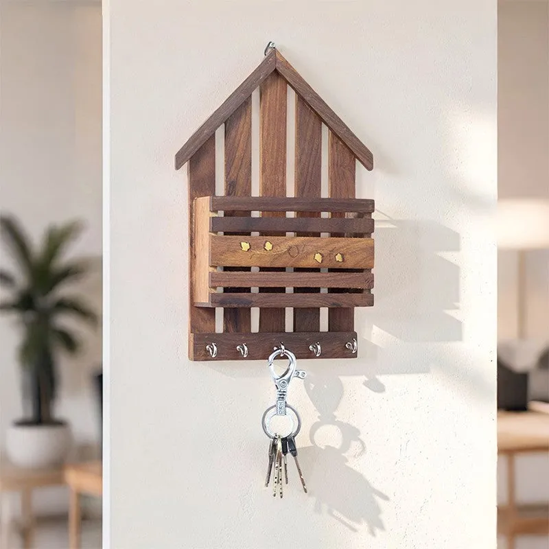 Hold & Hang Wood Magazine Holder With Key Hook media 1