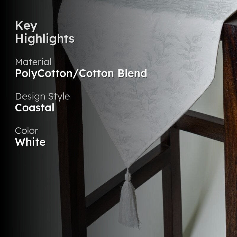 Elle Leafsy Jacquard Table Runner - White media 2