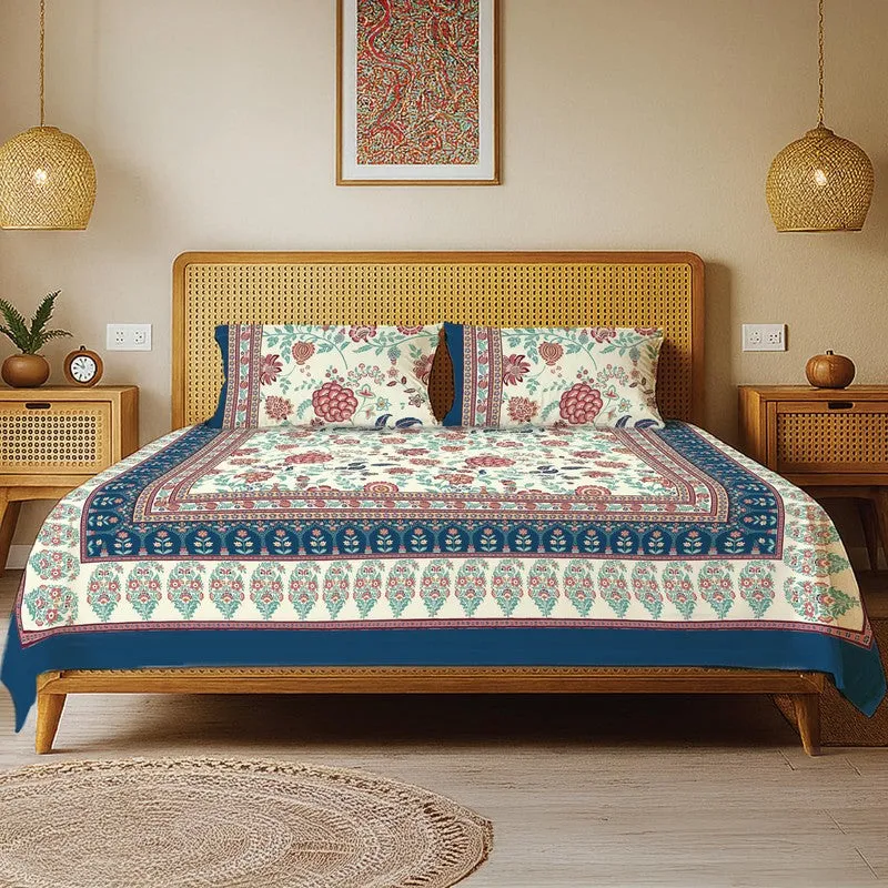 Urban Space Sukriti Traditional Cotton Bedsheet (Blue) - 240 TC media 1