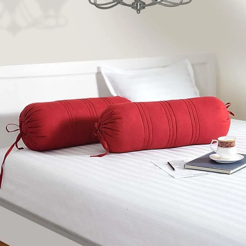 Swayam Red Comfort Bolster Cover - Set Of Two media 1