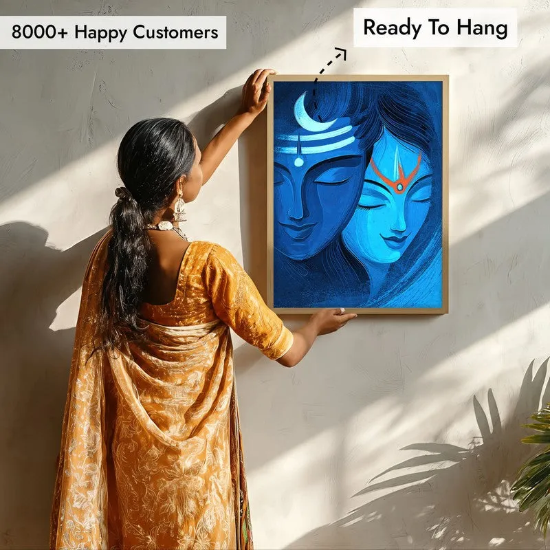 Lord Shiva & Parvati Devotional II Archival Paper Wall Art - Natural Brown Frame media 7