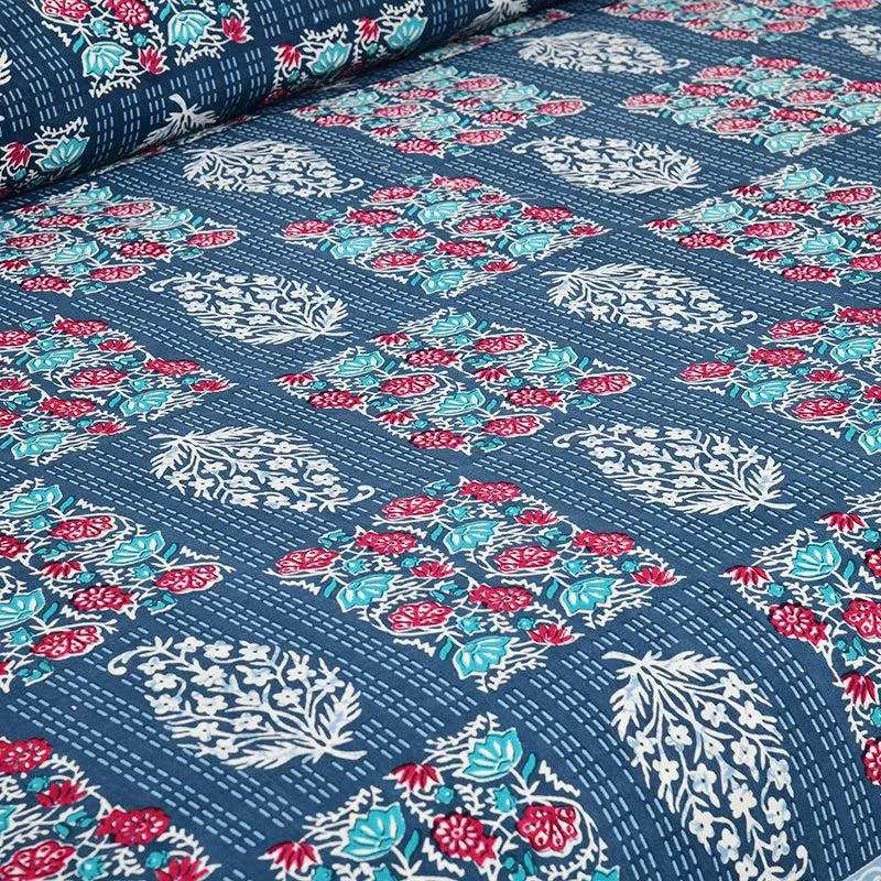 Gulzar Heritage Floral Cotton Bedsheet (Blue & White) - 160 TC media 5