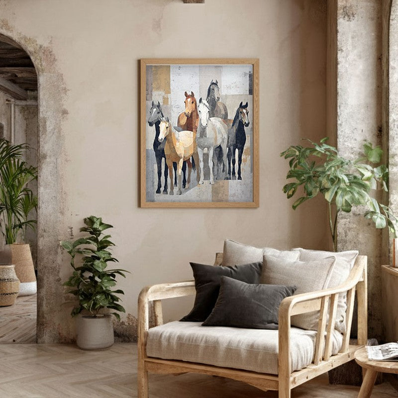 Stylized Horse Painting With Brown Frame media 5