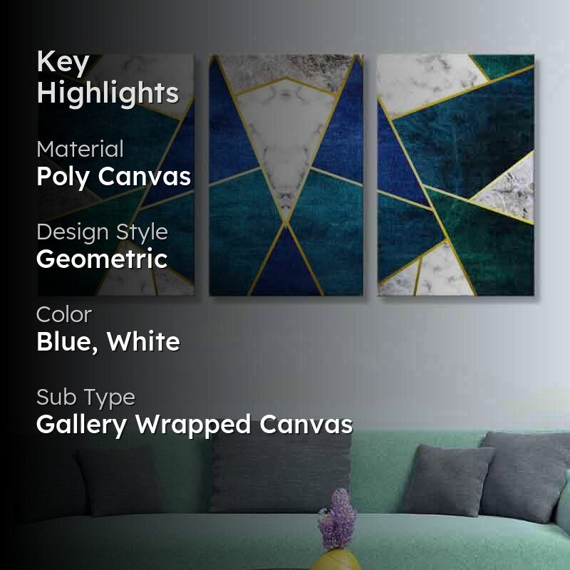 Abstract Grid Poly Canvas Wall Art - Set of Three media 2