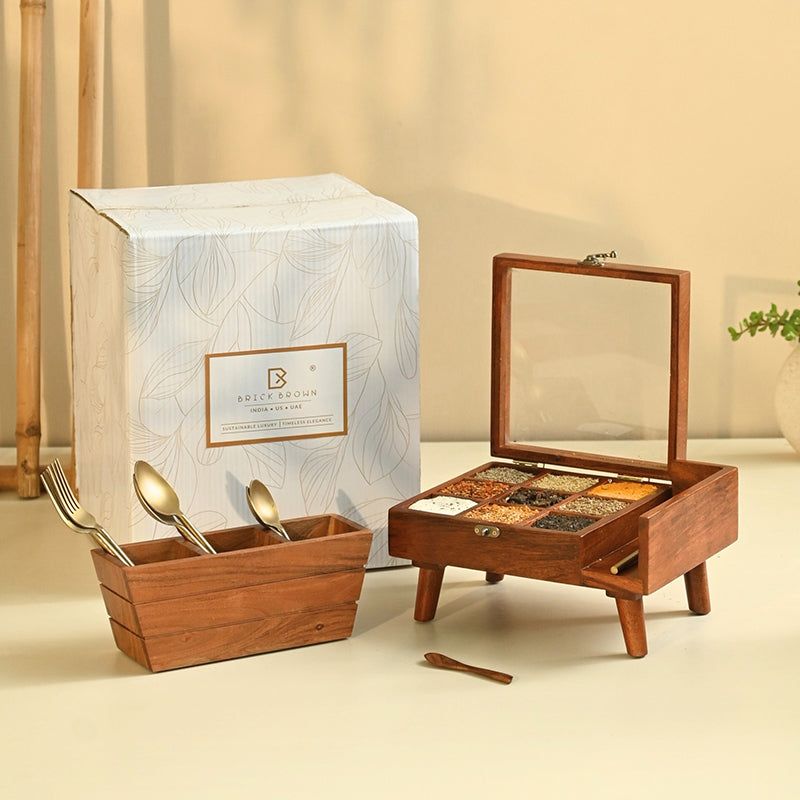 Orlin Wooden Cutlery Stand - Ten Piece Set
