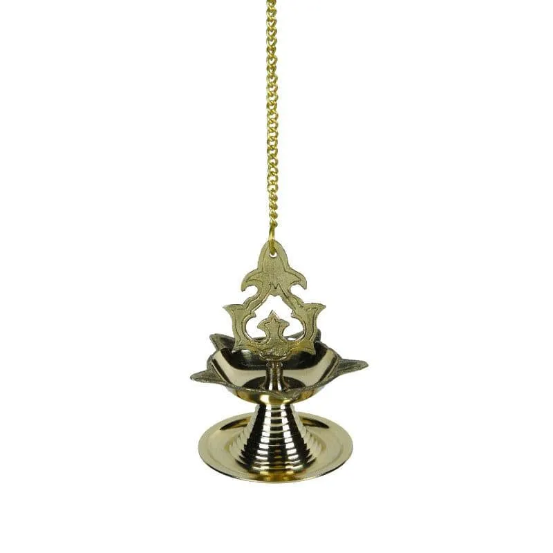 Ornamental Brass Hanging Diya - Gold Finish media 3