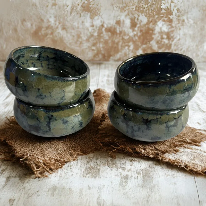 Mystique Handcrafted Ceramic Dip Bowls (Olive Green,150 mL) - Set Of Four media 3
