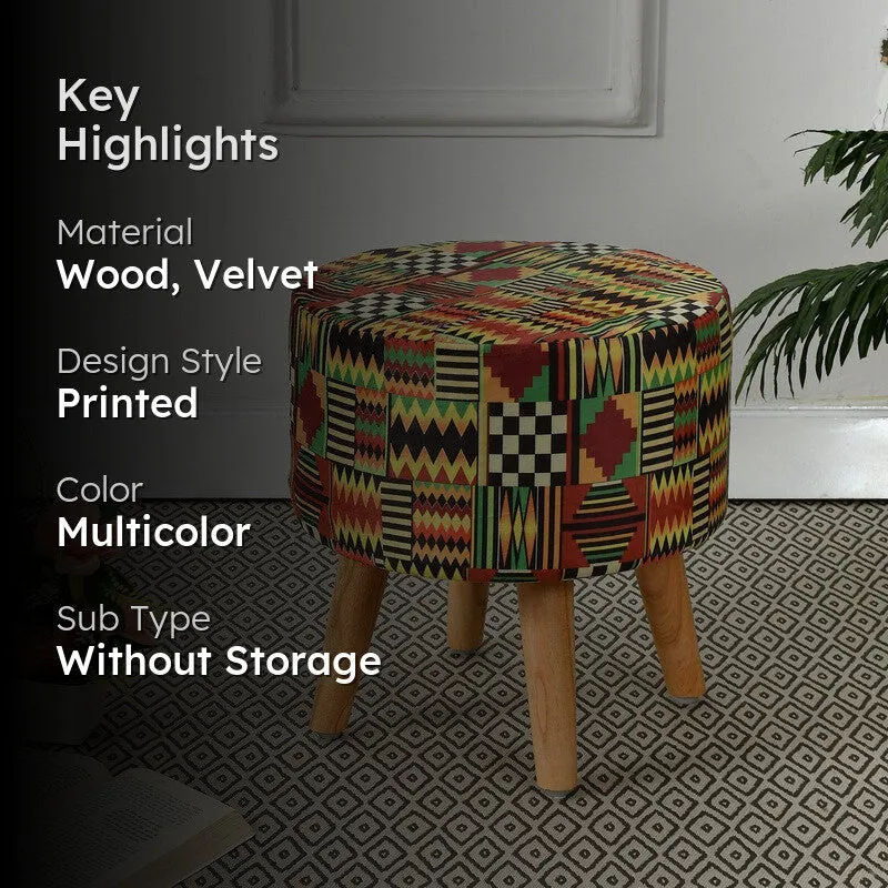 Colorway Kente-print Multicolor Engineered Wood Ottoman media 2