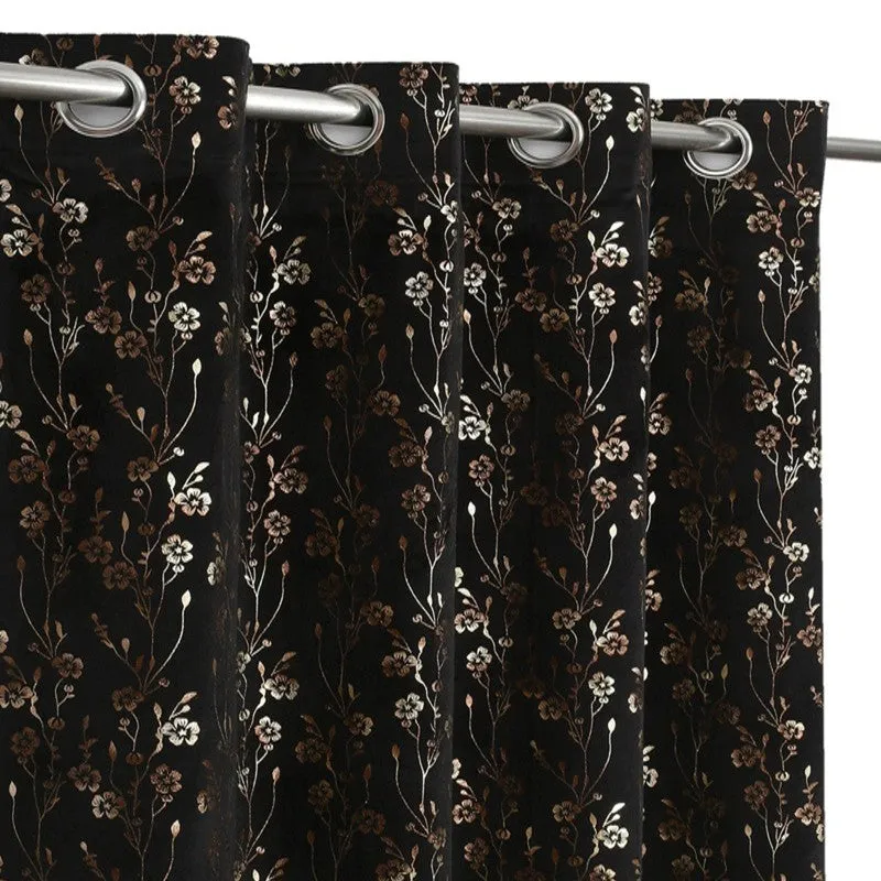 Glow Touch Printed Velvet Curtains (Black,Gold) - Set Of Two media 3