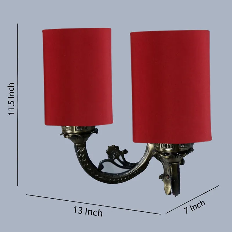 Vintage Cylindrical Duo Fabric & Metal Wall Lamp - Red media 4