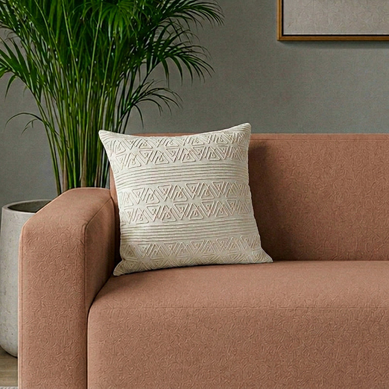 Threaded Crest Cotton Cushion Cover - 18 x 18 Inches