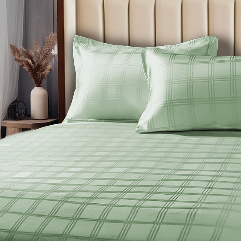 Urban Space Sage Green Checks Cotton Bedsheet - 300 TC media 8