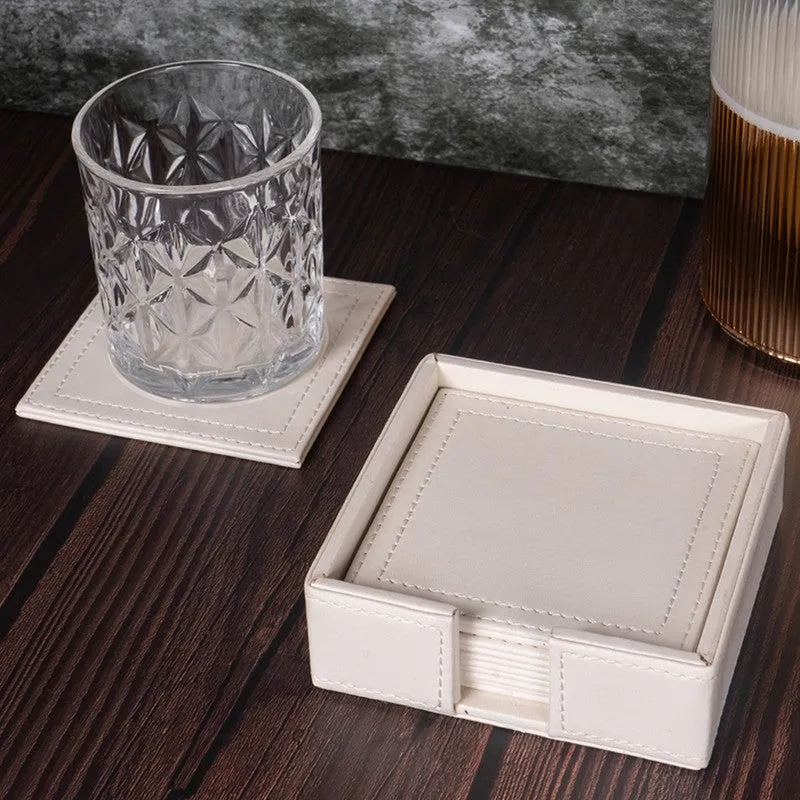 AarviDecor Urban Slate Faux Leather Coaster - Seven Piece Set media 5